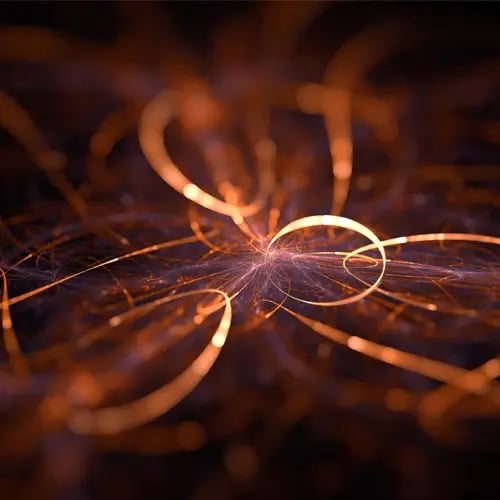 Close-up of glowing network strands symbolizing interconnected AI systems and scalable business infrastructure