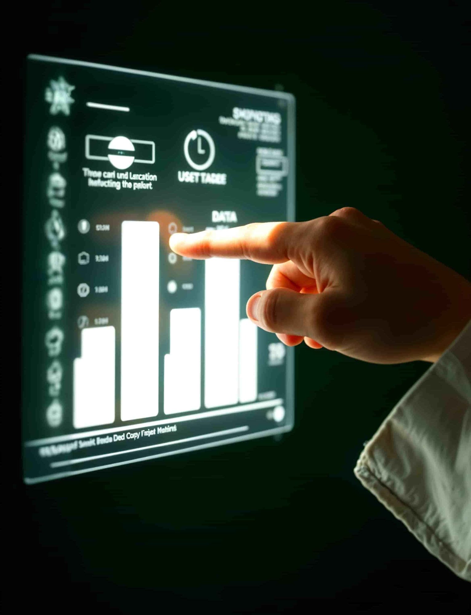 Hand interacting with digital analytics dashboard, emphasizing the importance of audits.